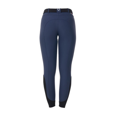 Calças de equitação femininas Equestro x FISE com grip nos joelhos Blazer marinho Azul-marinho