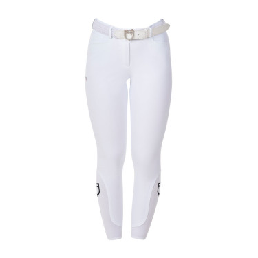Calças de equitação femininas Equestro x FISE com grip nos joelhos Branco