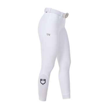 Calças de equitação femininas Equestro x FISE com grip nos joelhos Branco