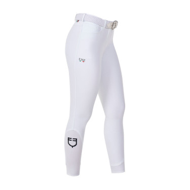 Calças de equitação femininas Equestro x FISE com full grip Branco Calças de equitação femininas Equestro x FISE com full grip Branco