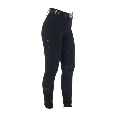 Calças de equitação femininas Equestro com grip nos joelhos, cintura alta, forradas em polar Preto