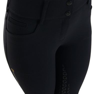 Calças de equitação femininas Equestro com grip nos joelhos, cintura alta, forradas em polar Preto