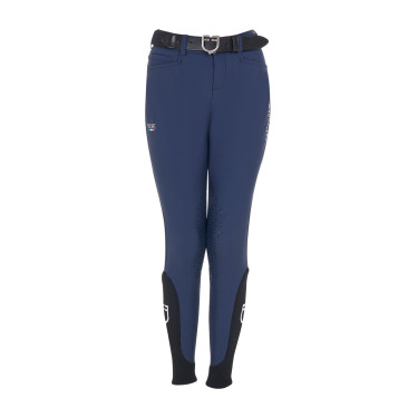 Calças de equitação infantis unissexo Equestro x FISE com grip nos joelhos Blazer marinho Azul-marinho