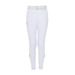 Calças de equitação infantis unissexo Equestro x FISE com grip nos joelhos Branco