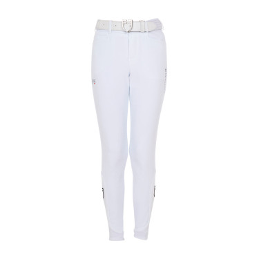 Calças de equitação infantis unissexo Equestro x FISE com grip nos joelhos Branco