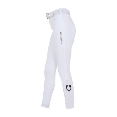 Calças de equitação infantis unissexo Equestro x FISE com grip nos joelhos Branco