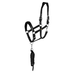 Cabeçada ergonómica Equestro com inserções em couro Preto / preto Cabeçada ergonómica Equestro com inserções em couro Preto / preto
