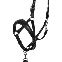 Cabeçada ergonómica Equestro com inserções em couro Preto / preto Cabeçada ergonómica Equestro com inserções em couro Preto / preto