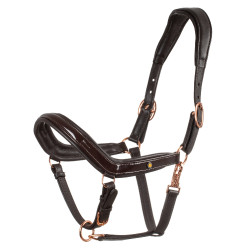 Cabo de cabresto em couro liso Equestro com fivelas em rose gold Castanho escuro