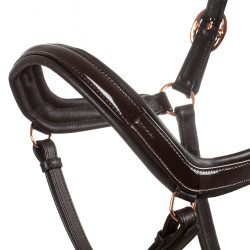 Cabo de cabresto em couro liso Equestro com fivelas em rose gold Castanho escuro