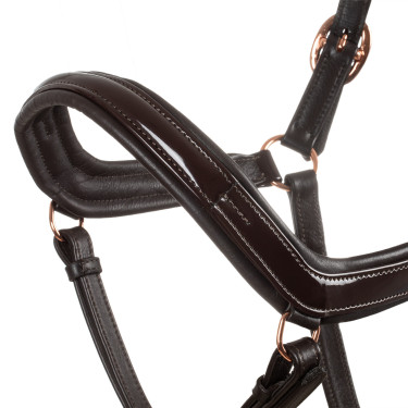 Cabo de cabresto em couro liso Equestro com fivelas em rose gold Castanho escuro