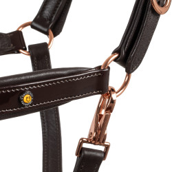 Cabo de cabresto em couro liso Equestro com fivelas em rose gold Castanho escuro