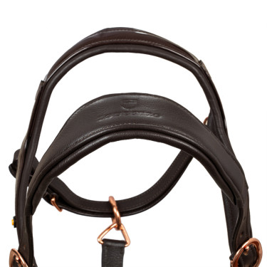 Cabo de cabresto em couro liso Equestro com fivelas em rose gold Castanho escuro