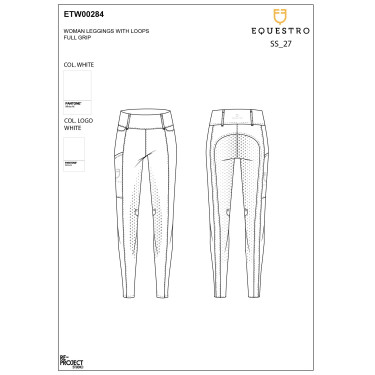 Legging feminino Equestro de cintura alta com passantes para cinto Branco