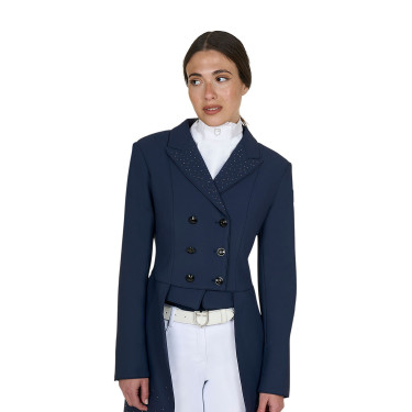 Frac feminino Equestro em tecido técnico com strass Blazer marinho Azul-marinho