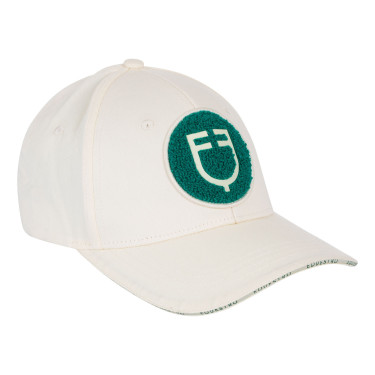 Boné de beisebol Equestro com logotipo em patch de felpa Branco antigo / verde ultramarino