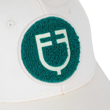 Boné de beisebol Equestro com logotipo em patch de felpa Branco antigo / verde ultramarino
