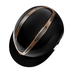 Capacete feminino Equestro Apocalypse com casco brilhante homologado EN 1384-2023 Preto / ouro rosa Capacete feminino Equestro Apocalypse com casco brilhante homologado EN 1384-2023 Preto / ouro rosa