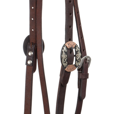 Bridão western Lakota com fivelas decorativas em prata Envernizado Castanho