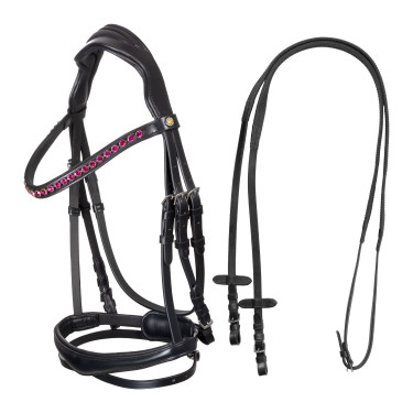 Bridão de equitação anatómico Equestro com strass fúcsia