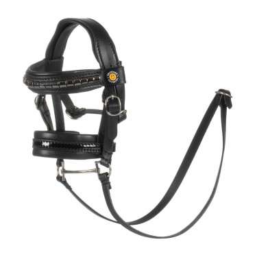Bridão de couro Equestro para cavalo de brinquedo com tachas prateadas Preto Bridão de couro Equestro para cavalo de brinquedo com tachas prateadas Preto