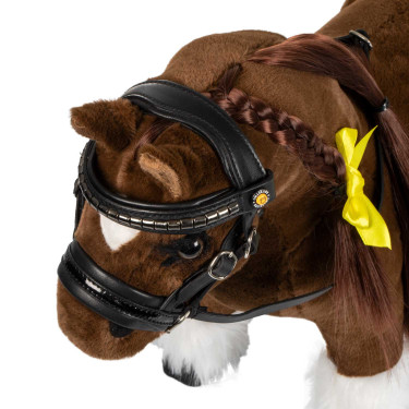 Bridão de couro Equestro para cavalo de brinquedo com tachas prateadas Preto Bridão de couro Equestro para cavalo de brinquedo com tachas prateadas Preto