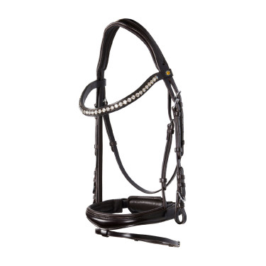 Bridão inglês Equestro em couro com strass novo Castanho escuro Bridão inglês Equestro em couro com strass novo Castanho escuro