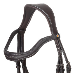 Bridão inglês em couro macio Equestro com pespontos decorativos Castanho escuro
