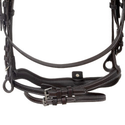 Bridão inglês em couro macio Equestro com pespontos decorativos Castanho escuro