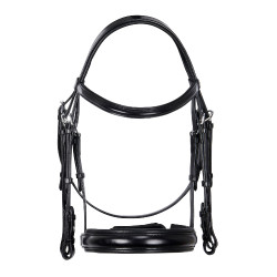 Bridão de dressage Equestro em couro sem rédeas Preto