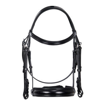 Bridão de dressage Equestro em couro sem rédeas Preto