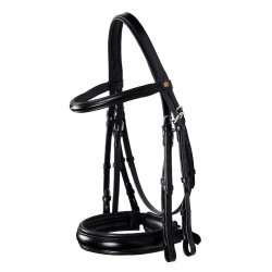 Bridão de dressage Equestro em couro sem rédeas Preto