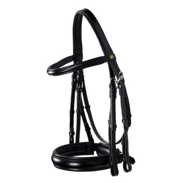 Bridão de dressage Equestro em couro sem rédeas Preto