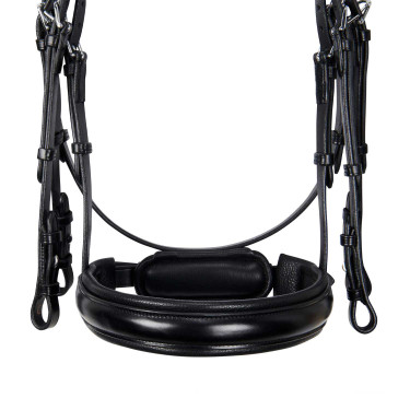 Bridão de dressage Equestro em couro sem rédeas Preto