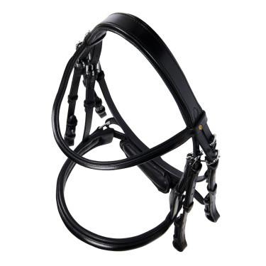 Bridão de dressage Equestro em couro sem rédeas Preto