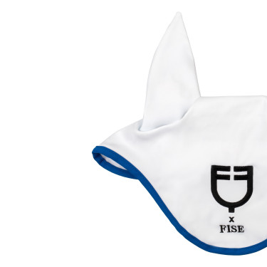 Touca Equestro x FISE em tecido técnico Branco / azul de Saboia Touca Equestro x FISE em tecido técnico Branco / azul de Saboia