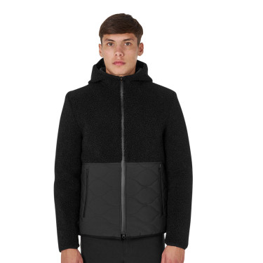Casaco impermeável masculino com inserções em tecido Teddy Equestro Preto Casaco impermeável masculino com inserções em tecido Teddy Equestro Preto