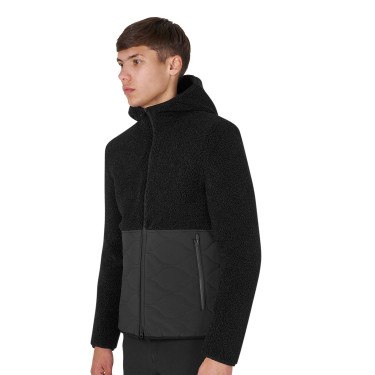 Casaco impermeável masculino com inserções em tecido Teddy Equestro Preto Casaco impermeável masculino com inserções em tecido Teddy Equestro Preto