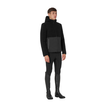 Casaco impermeável masculino com inserções em tecido Teddy Equestro Preto Casaco impermeável masculino com inserções em tecido Teddy Equestro Preto
