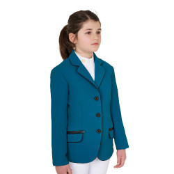 Casaco de concurso Equestro para menina em tecido técnico Azul coral Casaco de concurso Equestro para menina em tecido técnico Azul coral