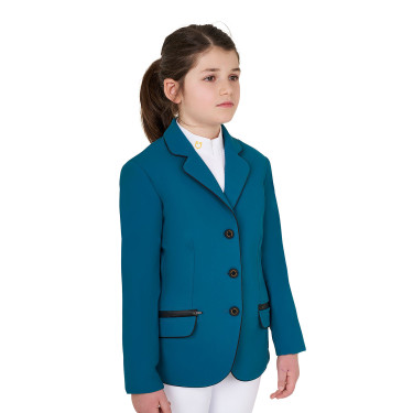 Casaco de concurso Equestro para menina em tecido técnico Azul coral Casaco de concurso Equestro para menina em tecido técnico Azul coral