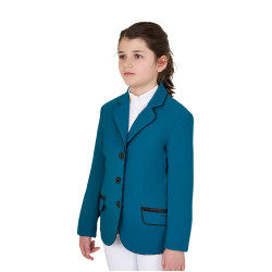 Casaco de concurso Equestro para menina em tecido técnico Azul coral Casaco de concurso Equestro para menina em tecido técnico Azul coral