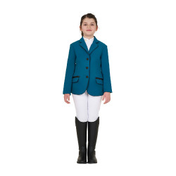 Casaco de concurso Equestro para menina em tecido técnico Azul coral Casaco de concurso Equestro para menina em tecido técnico Azul coral