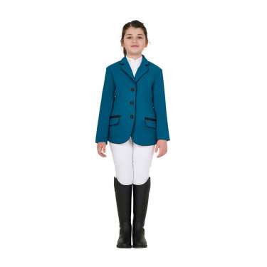 Casaco de concurso Equestro para menina em tecido técnico Azul coral Casaco de concurso Equestro para menina em tecido técnico Azul coral