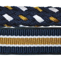Conjunto de cabresto em Nylon/Lurex + Guia Canter Marinho / branco / dourado Azul