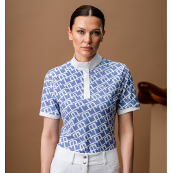 Pólo de competição Horseware AA Alcina de mangas curtas Monograma azul impresso Motivos