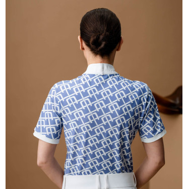 Pólo de competição Horseware AA Alcina de mangas curtas Monograma azul impresso Motivos