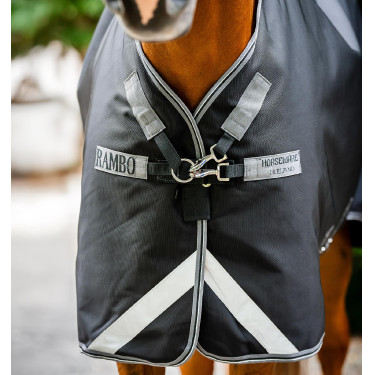 Capa Horseware Rambo 1680D Turnout Plus 100g Preto / tempestade / cinza prateado