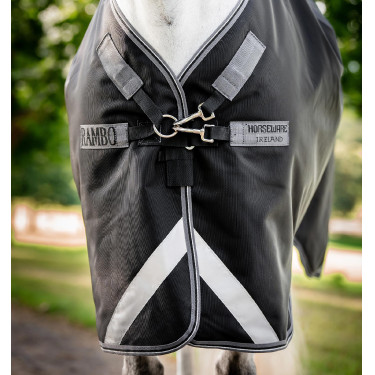 Capa Horseware Rambo 1680D Turnout 0g Preto / tempestade / cinza prateado
