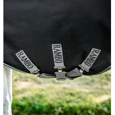Capa Horseware Rambo 1680D Turnout 0g Preto / tempestade / cinza prateado